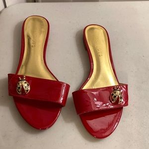 Talbots Candy Apple Red Bright Patent Leather Ladybug Slides Sandals Sz 8